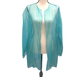 SHAMASK BEADED TURQUIOSE BLUE SILK ORGANZA OPEN JACKET
